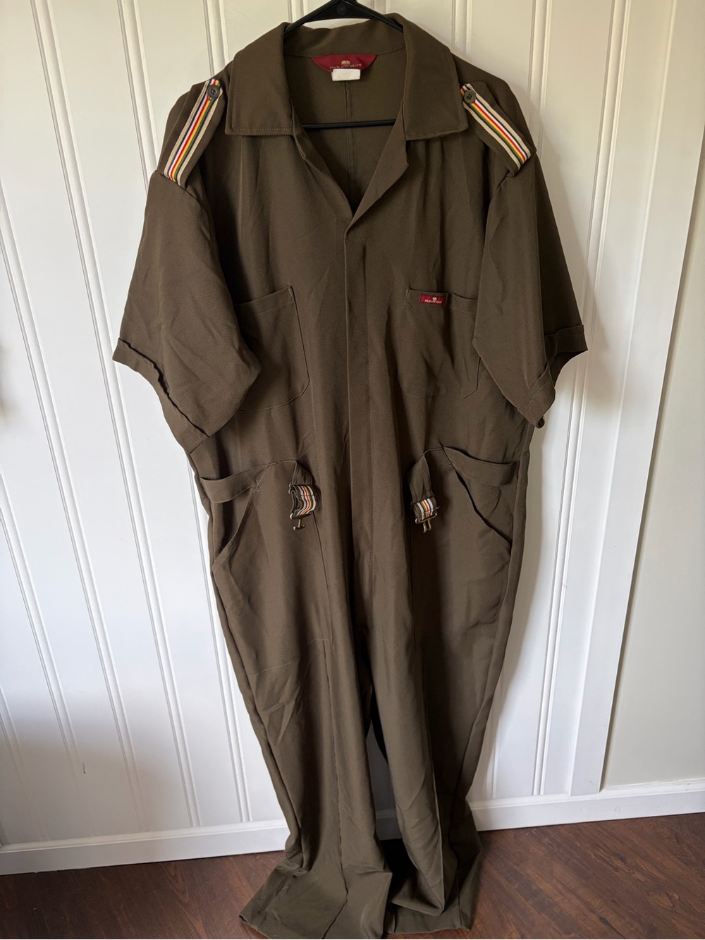Vintage 70s PARA SUIT Rainbow Stripe Utility Jumpsuit Coveralls Men's 48 Long